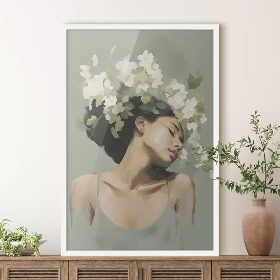 Fotobehang Meisje met een bloemenkrans f47806