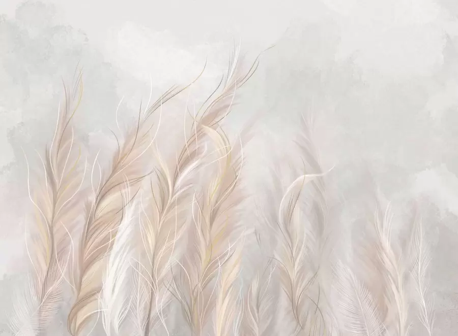 Fotobehang Zachte abstracte veren in lichte neutrale tinten w05153