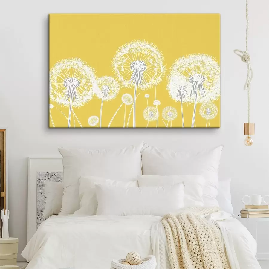  Peintures Pissenlits blancs sur fond jaune s47890