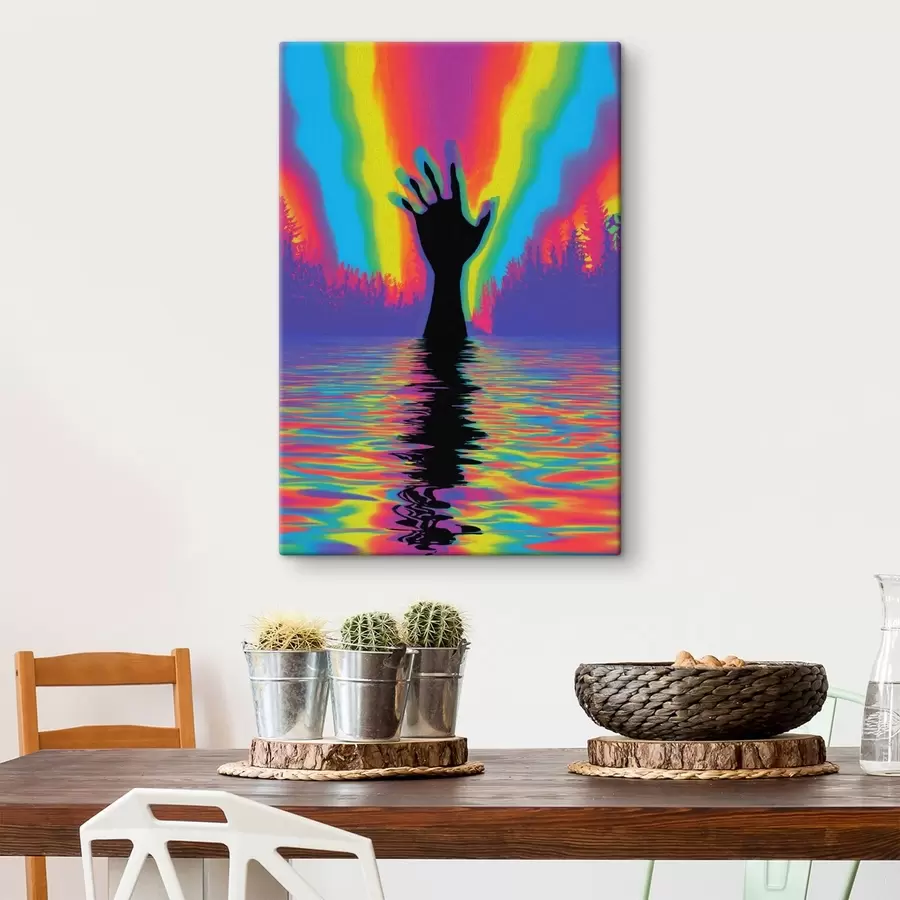  Peintures Silhouette d'une main au-dessus de l'eau s47903