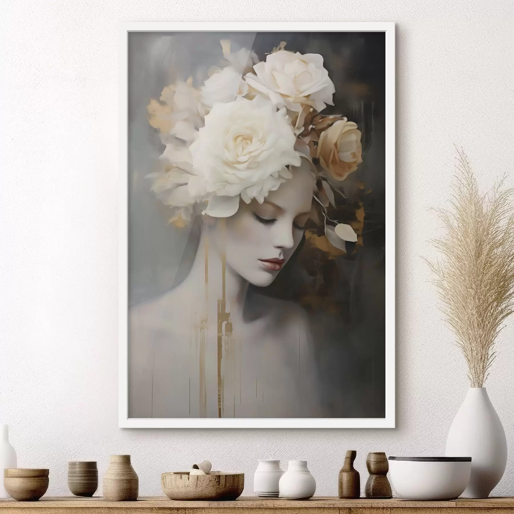 Papier peint photo Portrait de femme avec des fleurs blanches f47904