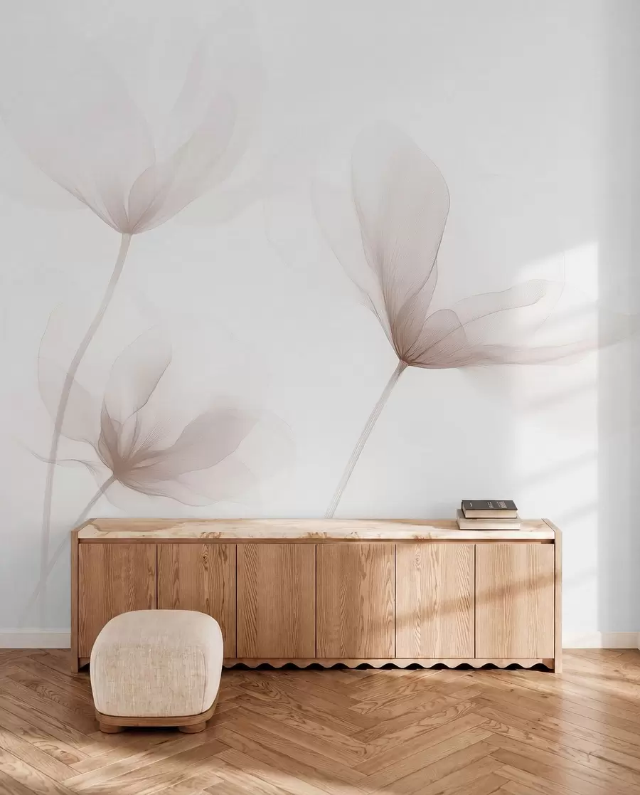 Papier peint photo Fleurs beiges aériennes dans un style minimaliste et lumineux w09734