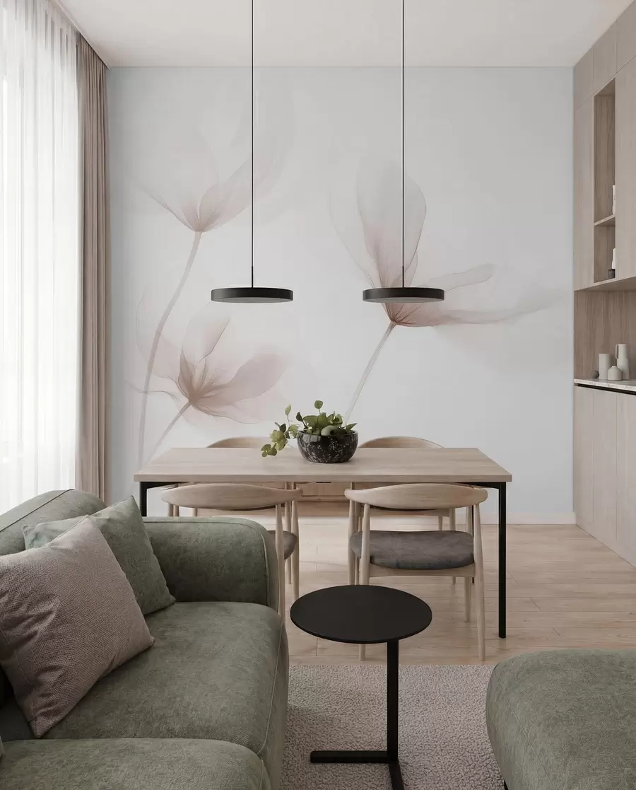 Papier peint photo Fleurs beiges aériennes dans un style minimaliste et lumineux w09734