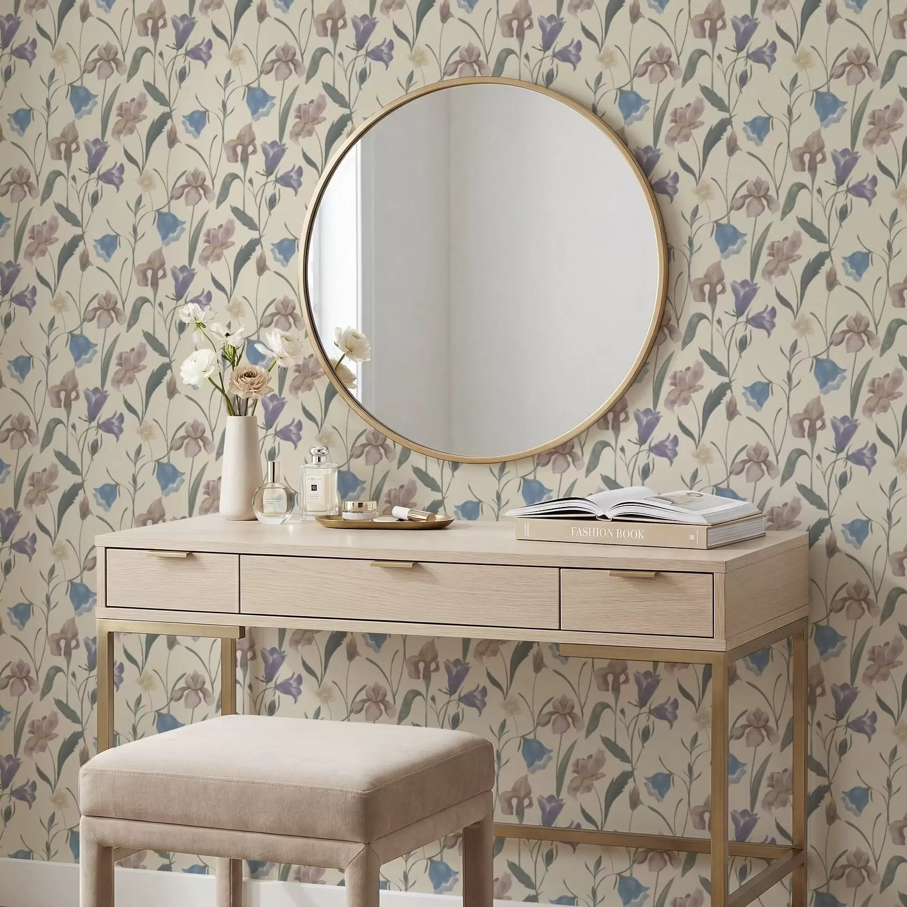 Fotobehang Pastelkleurig bloemenpatroon op lichte achtergrond a01118