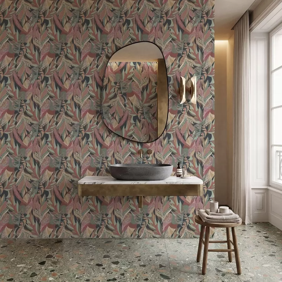 Papier peint photo Feuilles aux motifs colorés sur fond sombre a01120