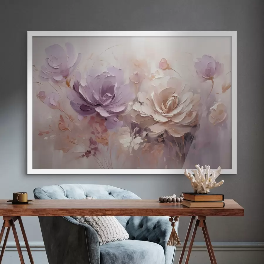 Fotobehang Delicate grote bloemen, imitatie van een olieverfschilderij f48002