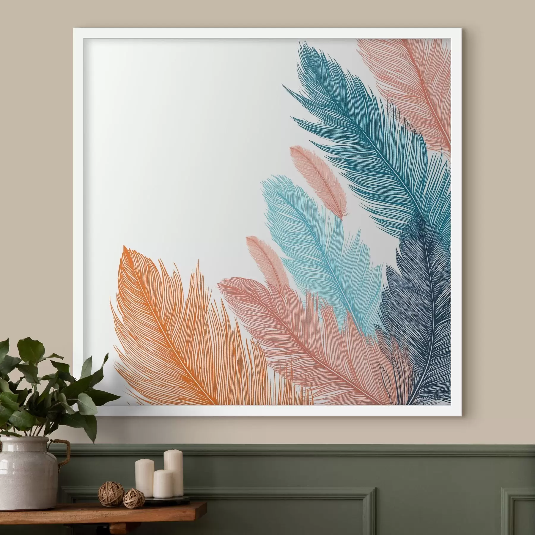 Papier peint photo Plumes multicolores sur fond blanc f48003