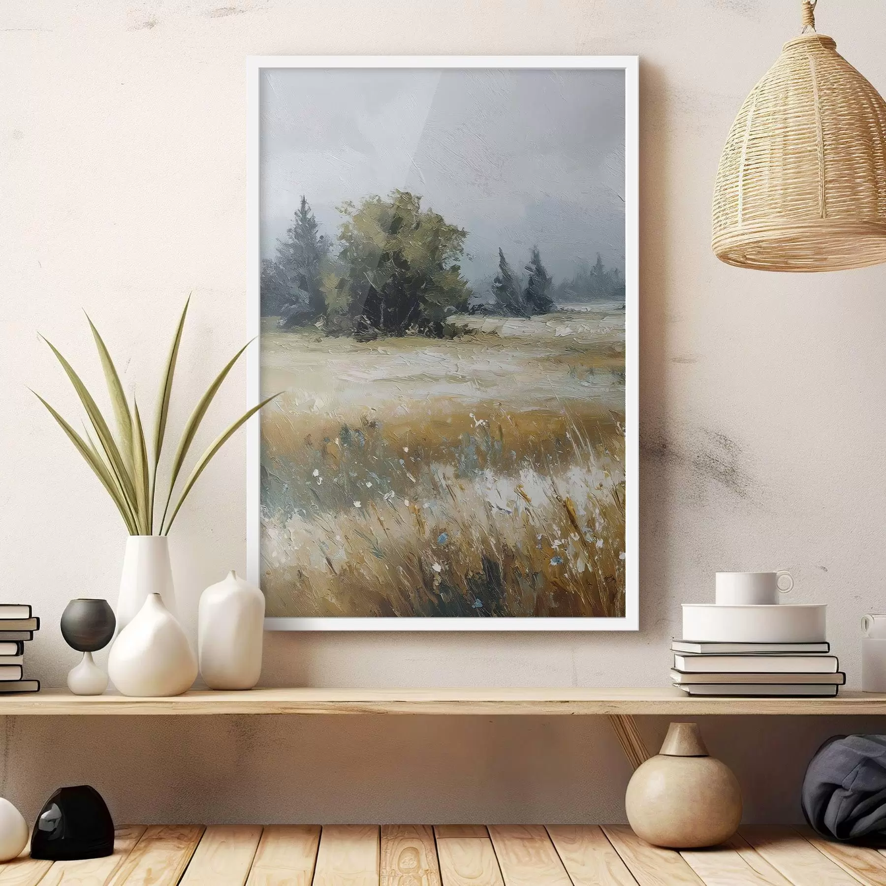 Fotobehang Veldplanten, imitatie-olieverfschilderij f48009