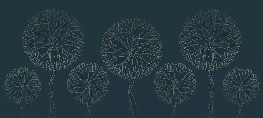 Papier peint photo Arbres fantaisistes aux couronnes luxuriantes dans d'élégants tons émeraude foncé w05213