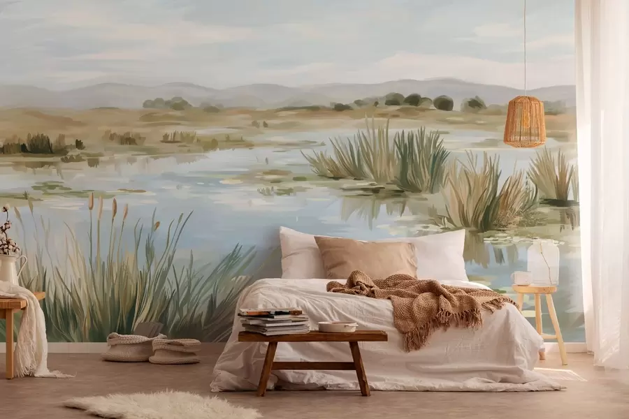 Papier peint photo Lac paisible et tranquille, paysage pittoresque w05214