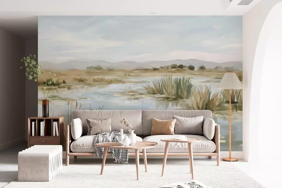 Papier peint photo Lac paisible et tranquille, paysage pittoresque w05214