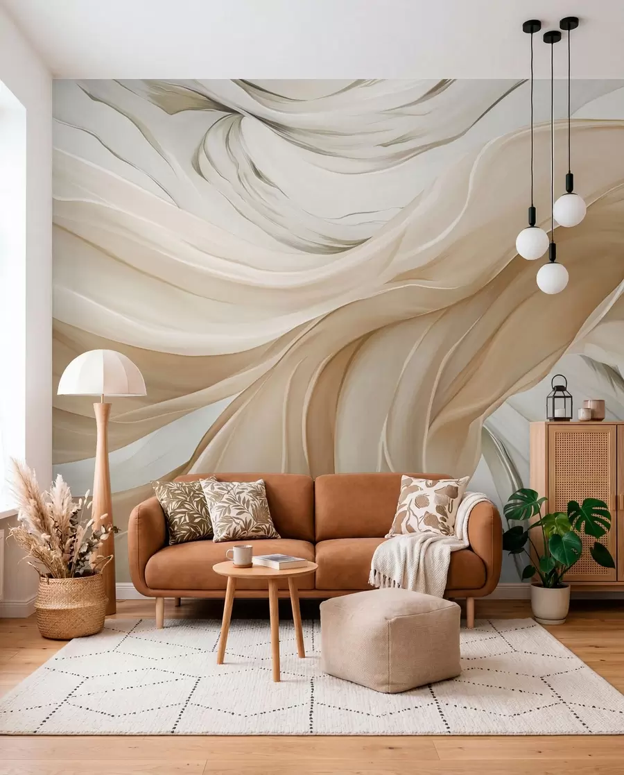 Papier peint photo Vagues fluides de tissu beige w05152