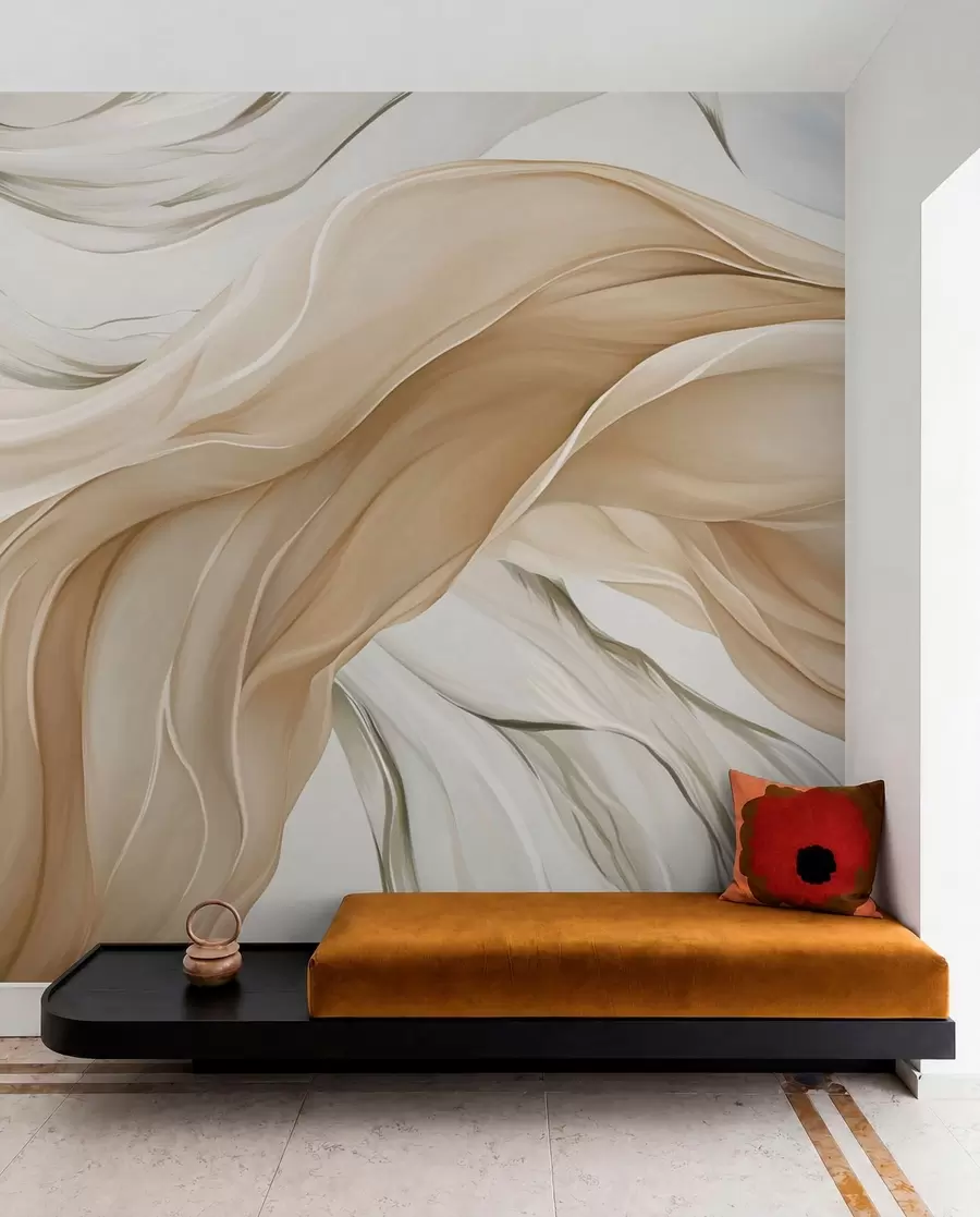 Papier peint photo Vagues fluides de tissu beige w05152