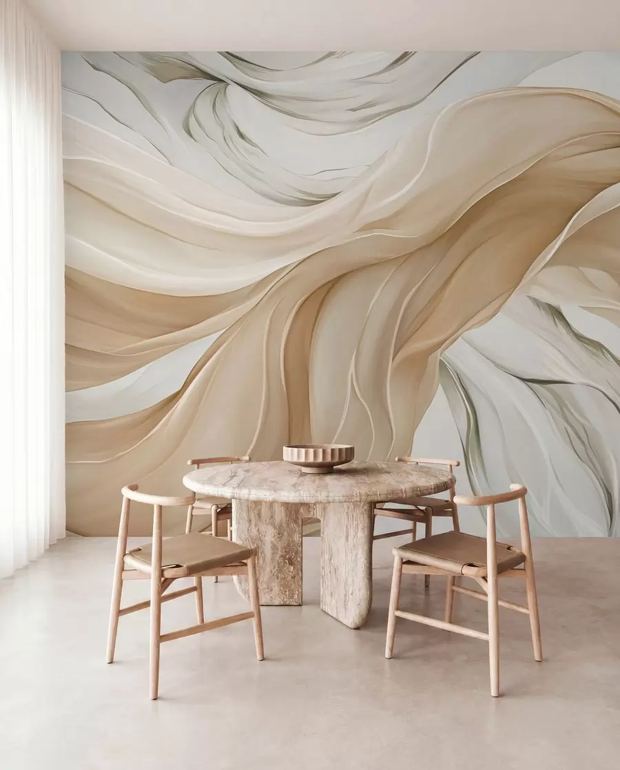 Papier peint photo Vagues fluides de tissu beige w05152