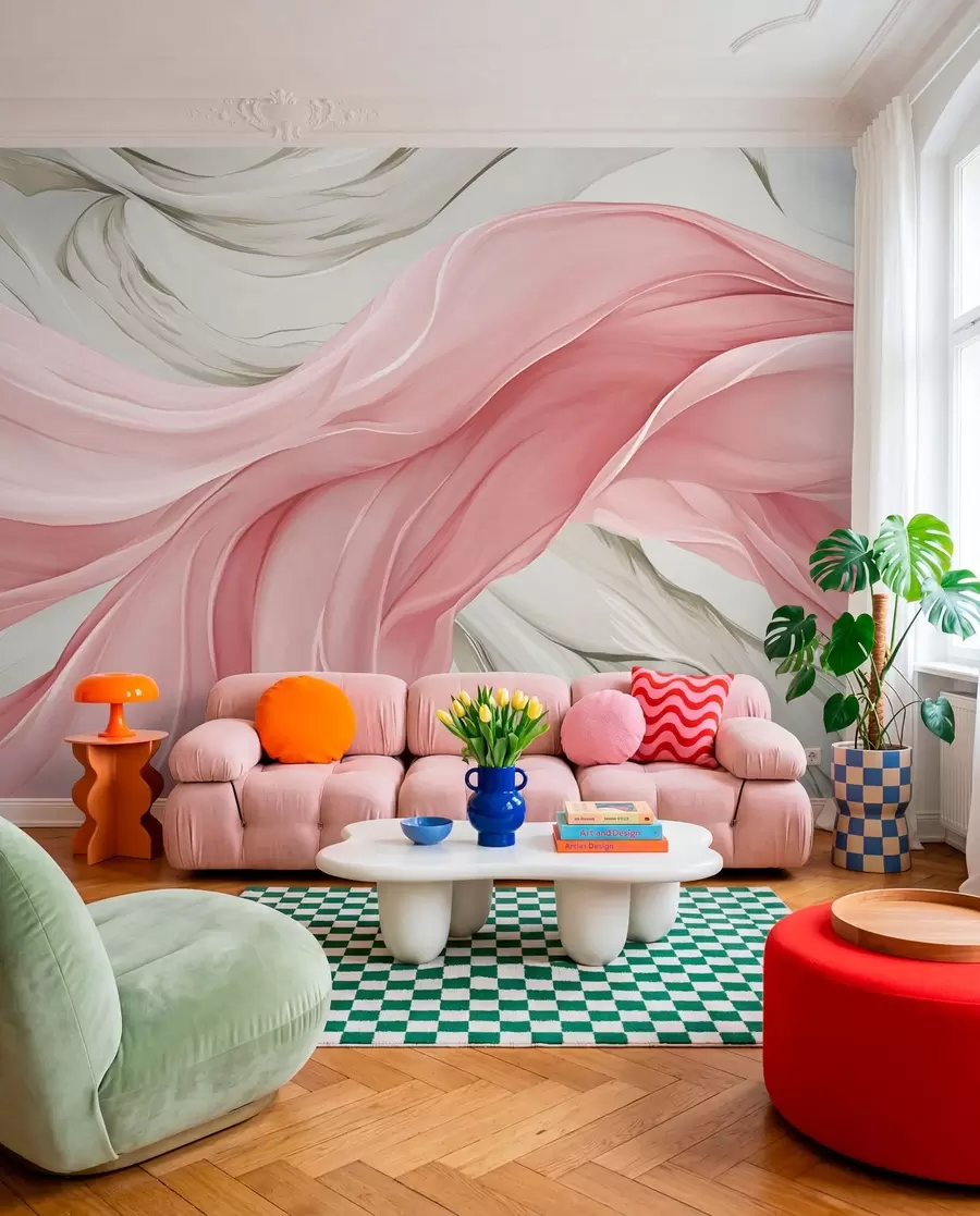 Fotobehang Golvende roze stof w05152v2