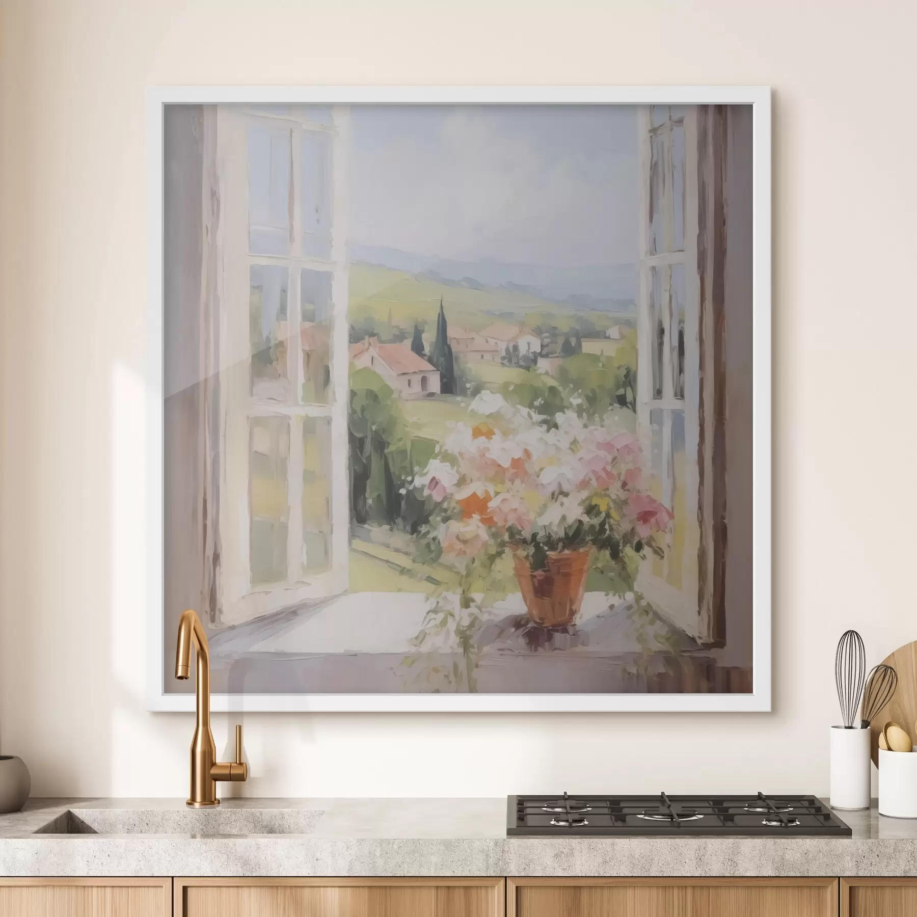 Papier peint photo Un bouquet dans un vase près de la fenêtre f48052