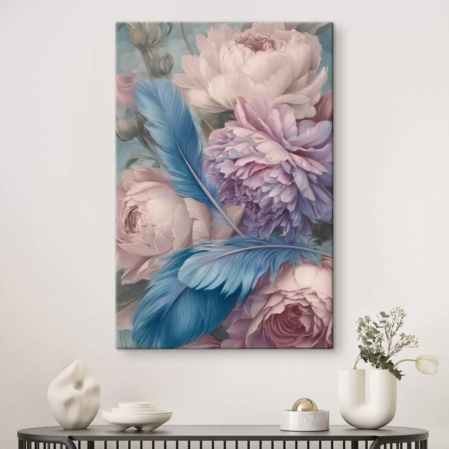  Peintures plumes parmi les pivoines s47939