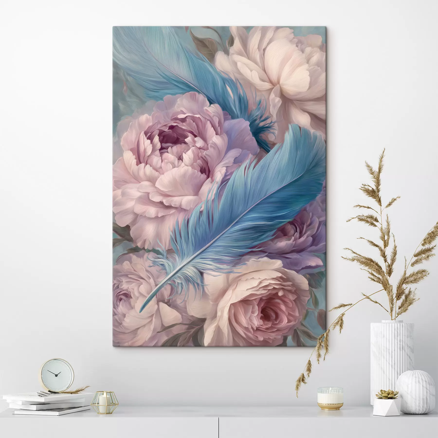  Peintures plumes parmi les pivoines s47940