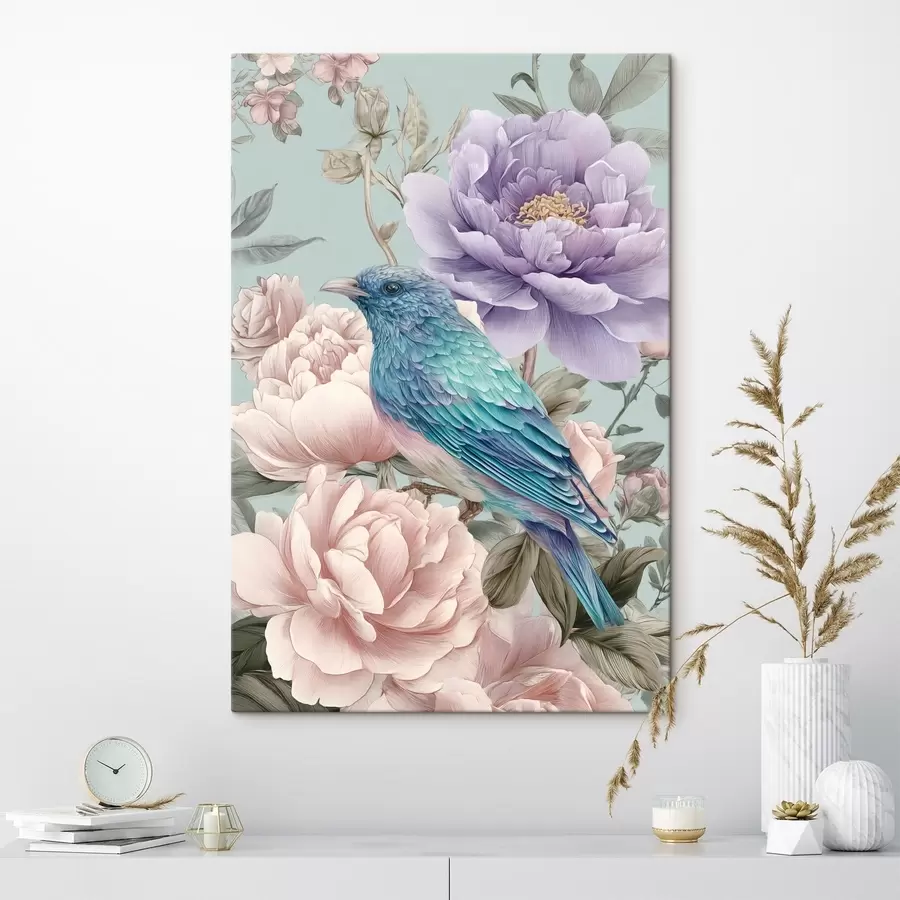  Peintures oiseaux chantant dans les roses s47944
