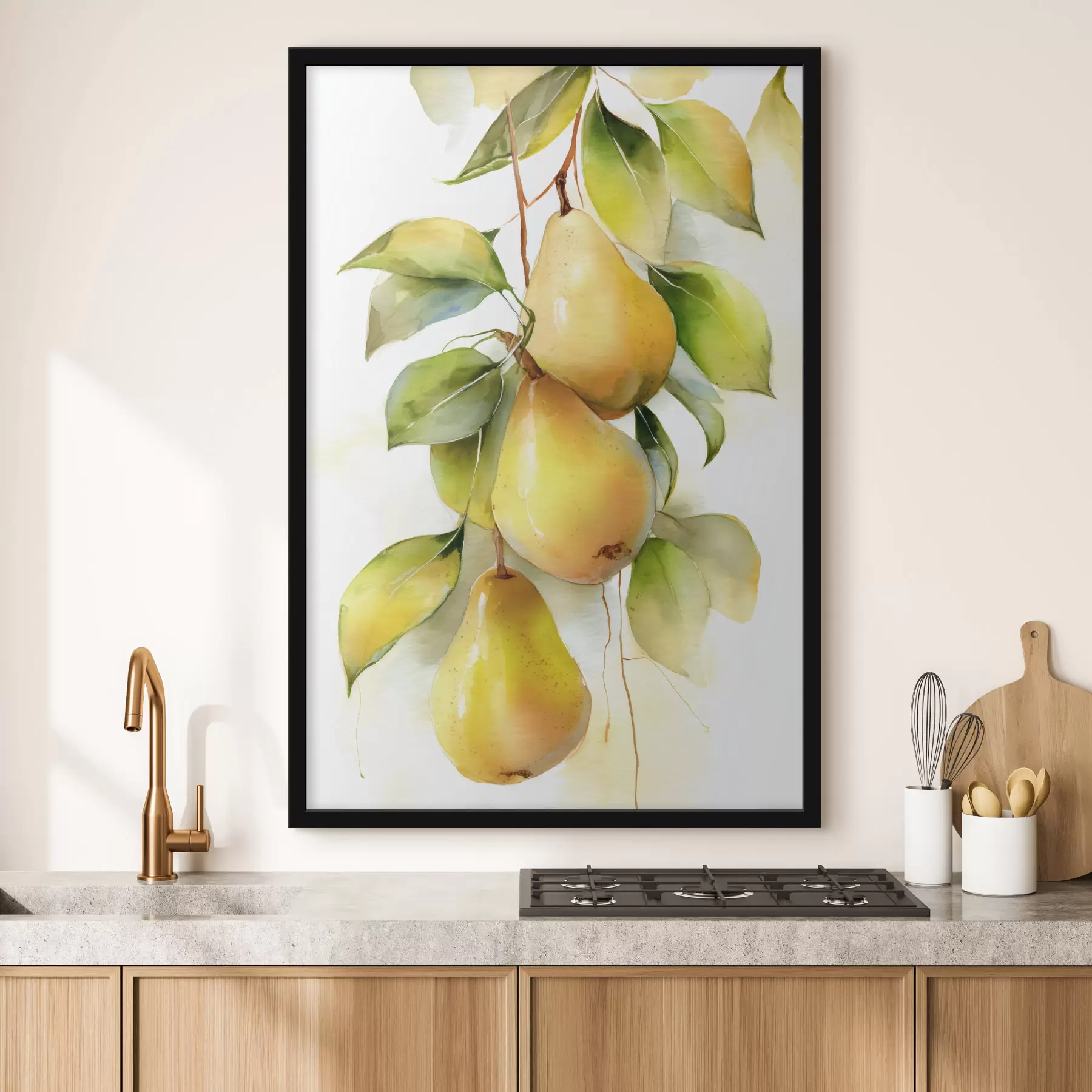 Papier peint photo poires jaunes juteuses peintes à l'aquarelle f47931