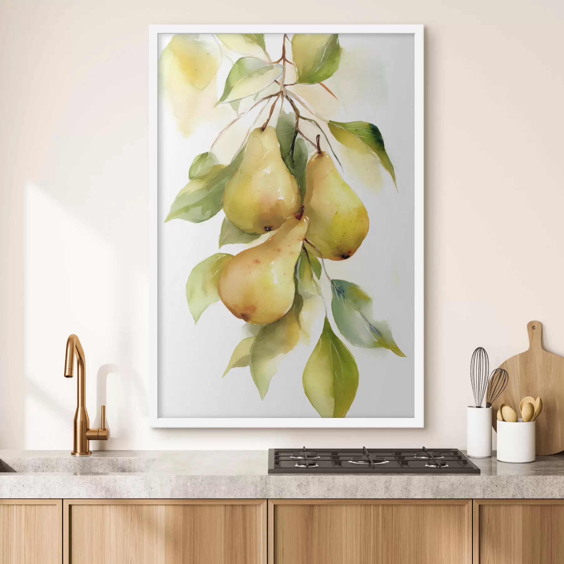 Papier peint photo poires jaunes juteuses peintes à l'aquarelle f47932
