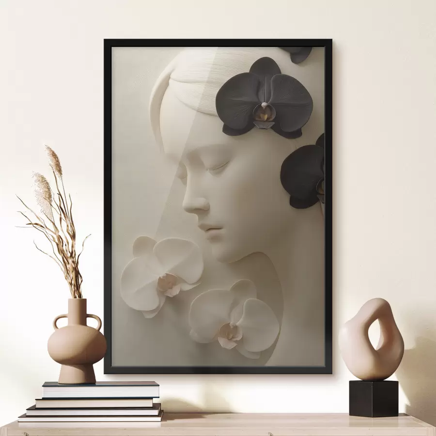 Papier peint photo fille avec des orchidées en bas-relief f47942