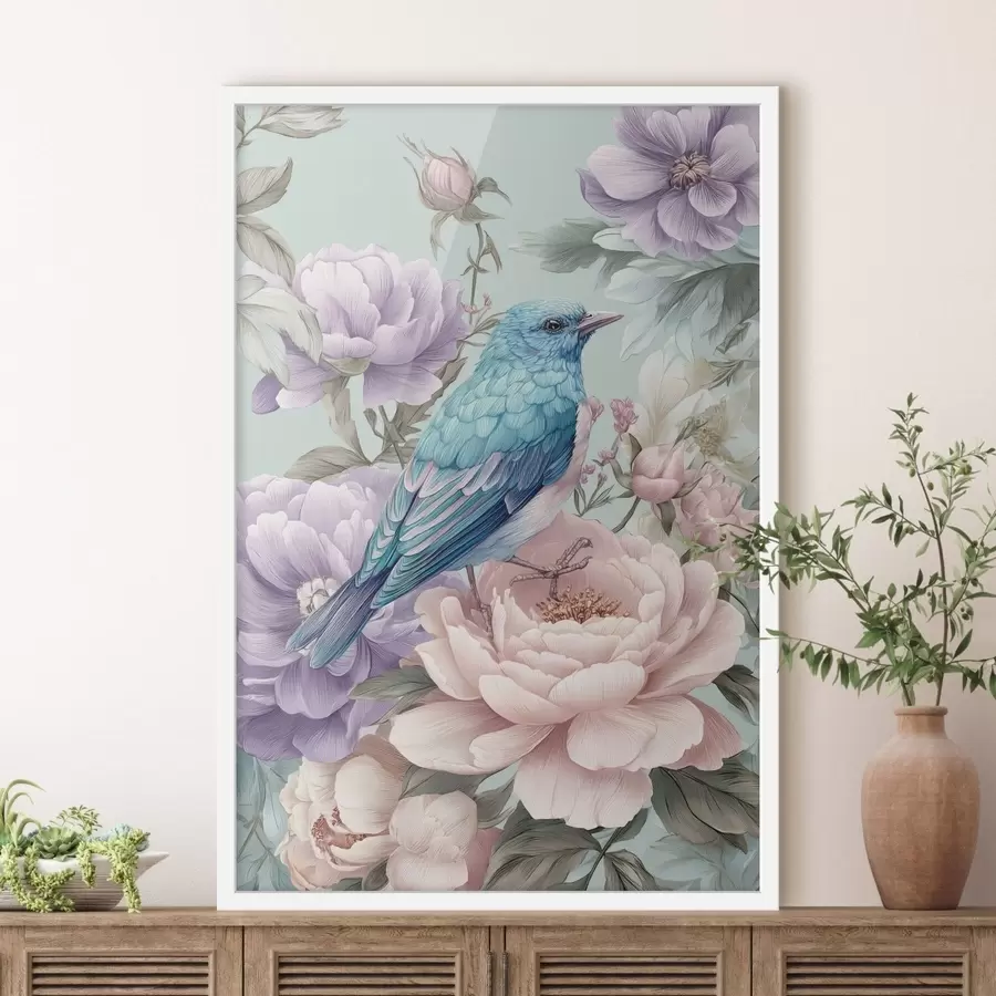 Fotobehang zingende vogels in rozen f47943