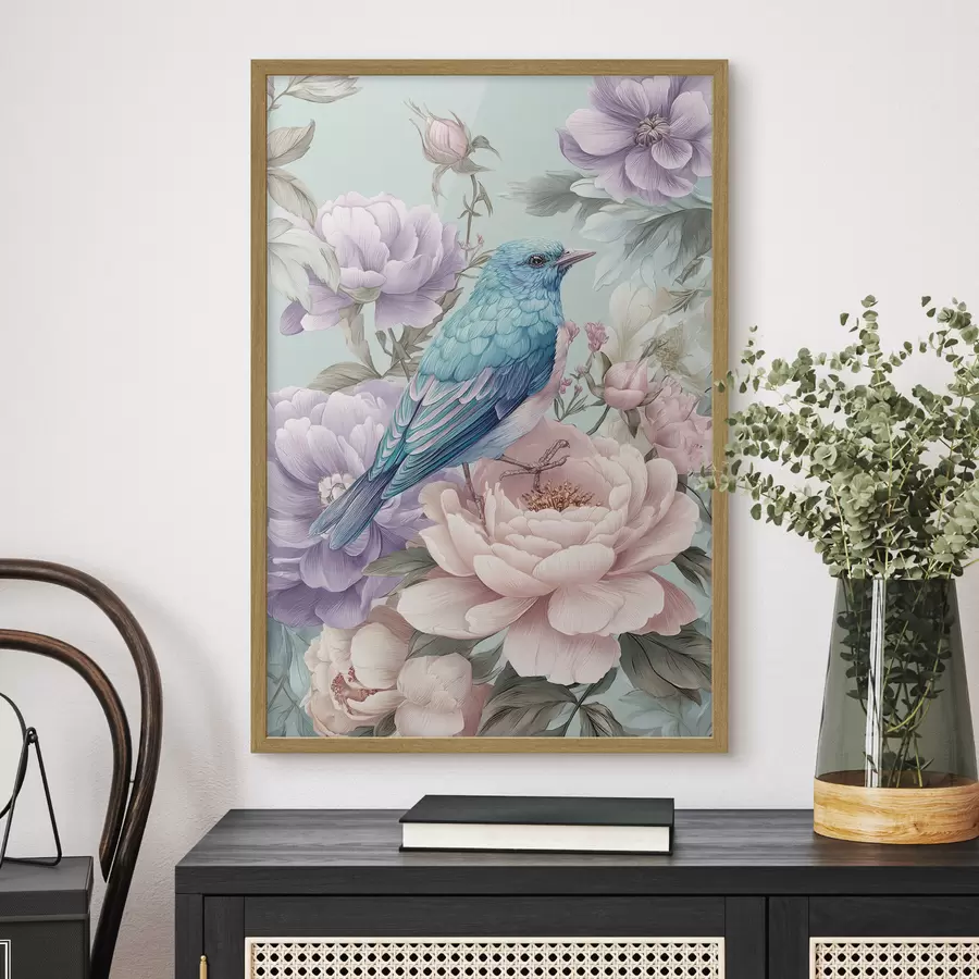 Papier peint photo oiseaux chantant dans les roses f47943