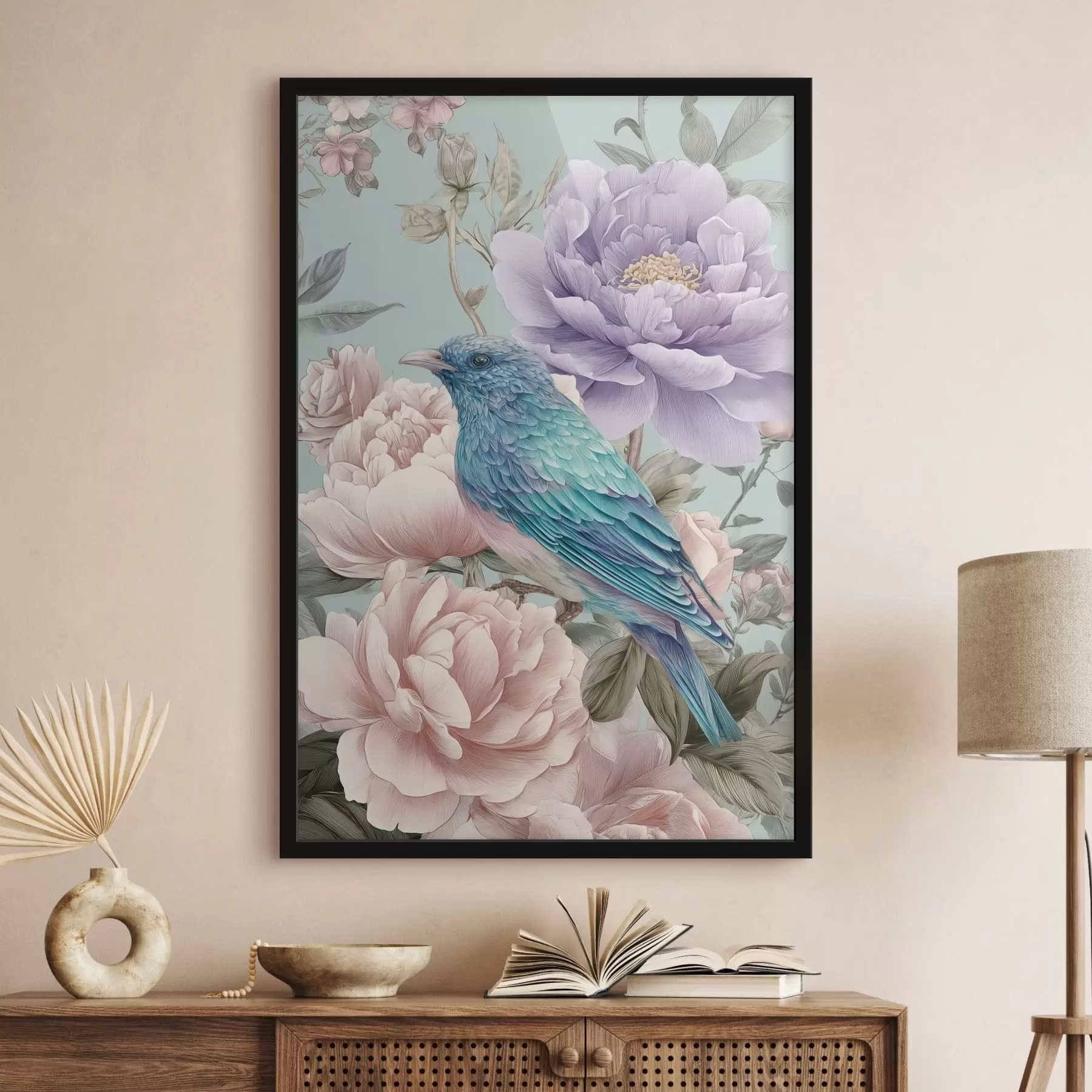 Papier peint photo oiseaux chantant dans les roses f47944