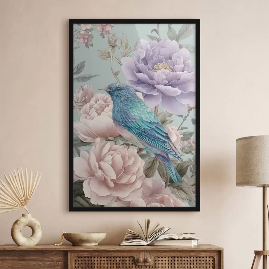 Papier peint photo oiseaux chantant dans les roses f47944