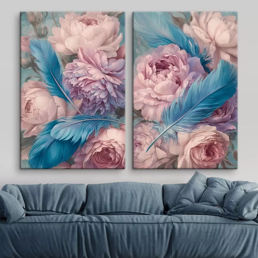  Peintures plumes parmi les pivoines m30092