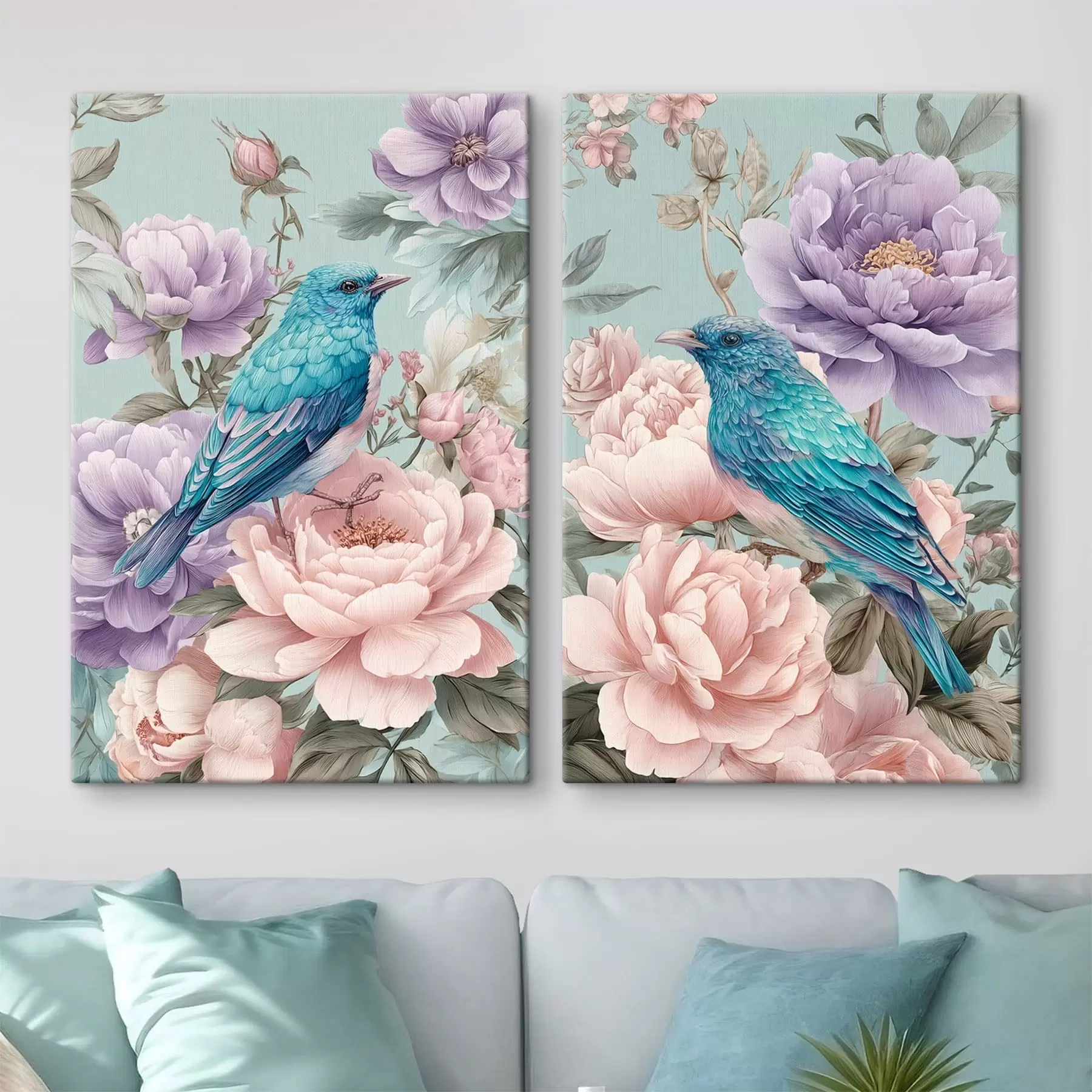  Peintures oiseaux chantant dans les roses m30094