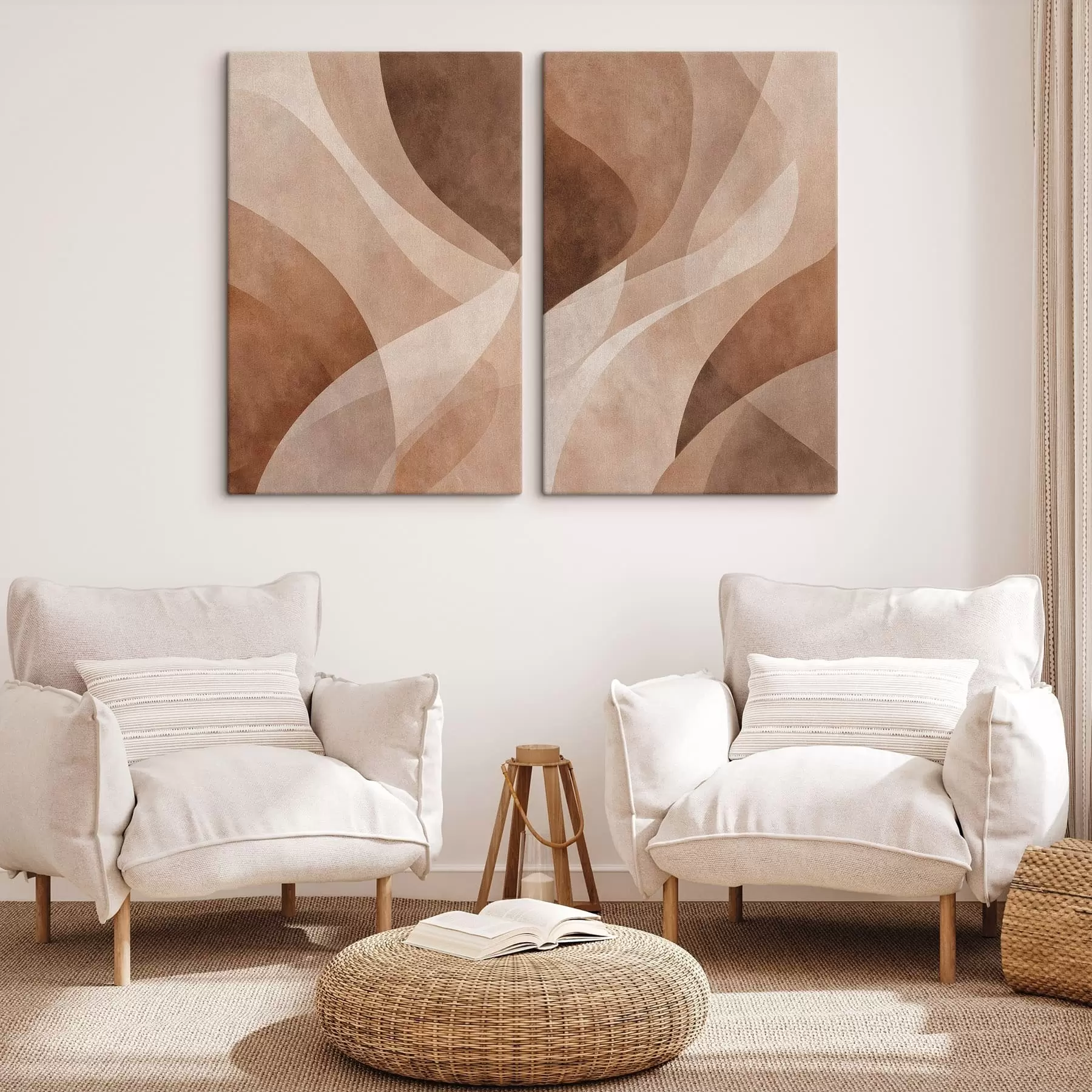  Schilderijen abstracte golven in chocoladetinten m30096