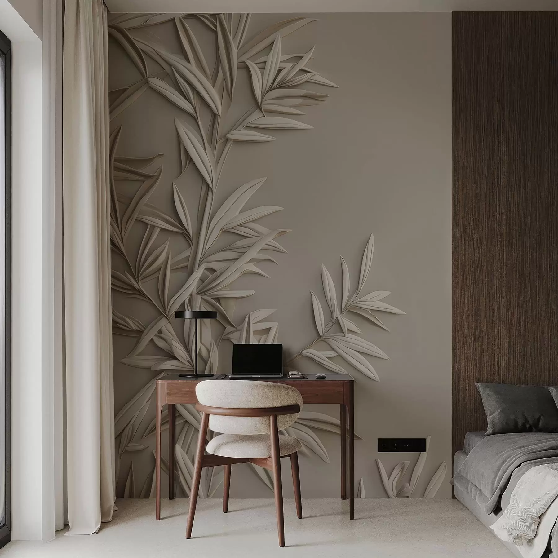 Fotobehang Imitatie van bas-reliëfbladeren w05244