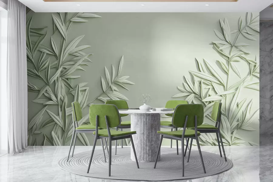 Fotobehang Imitatie van bas-reliëfbladeren w05244v1