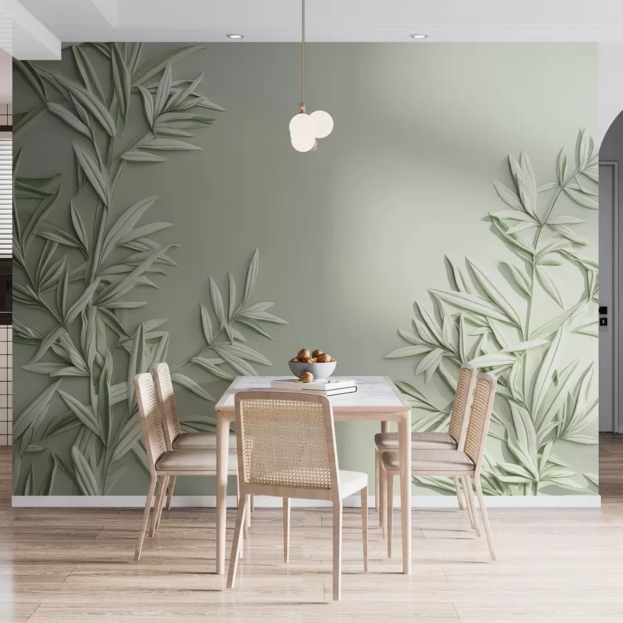 Fotobehang Imitatie van bas-reliëfbladeren w05244v1