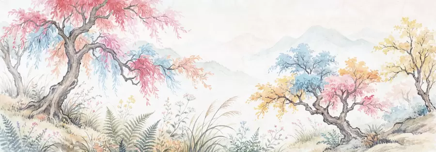 Papier peint photo Jardin coloré peint sur un mur en béton w05246