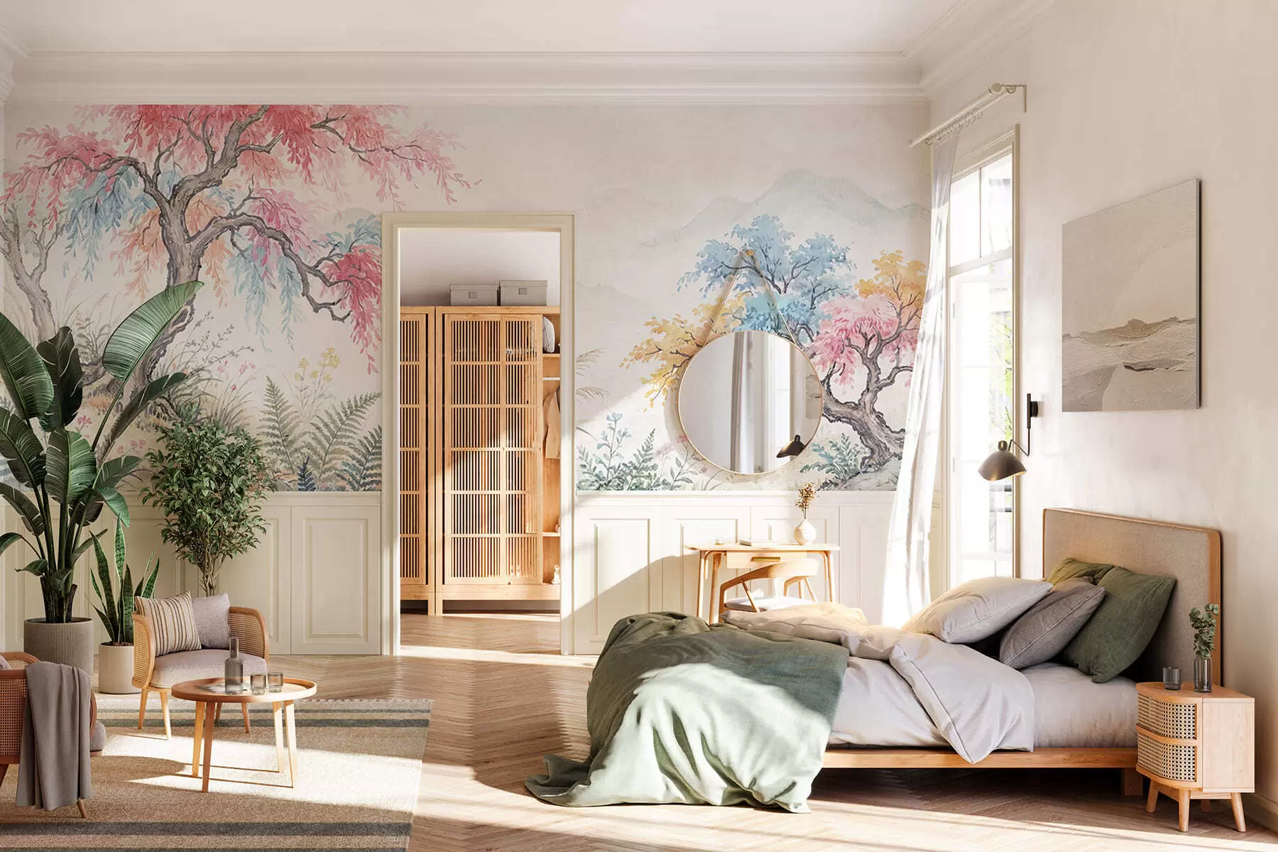 Papier peint photo Jardin coloré peint sur un mur en béton w05246