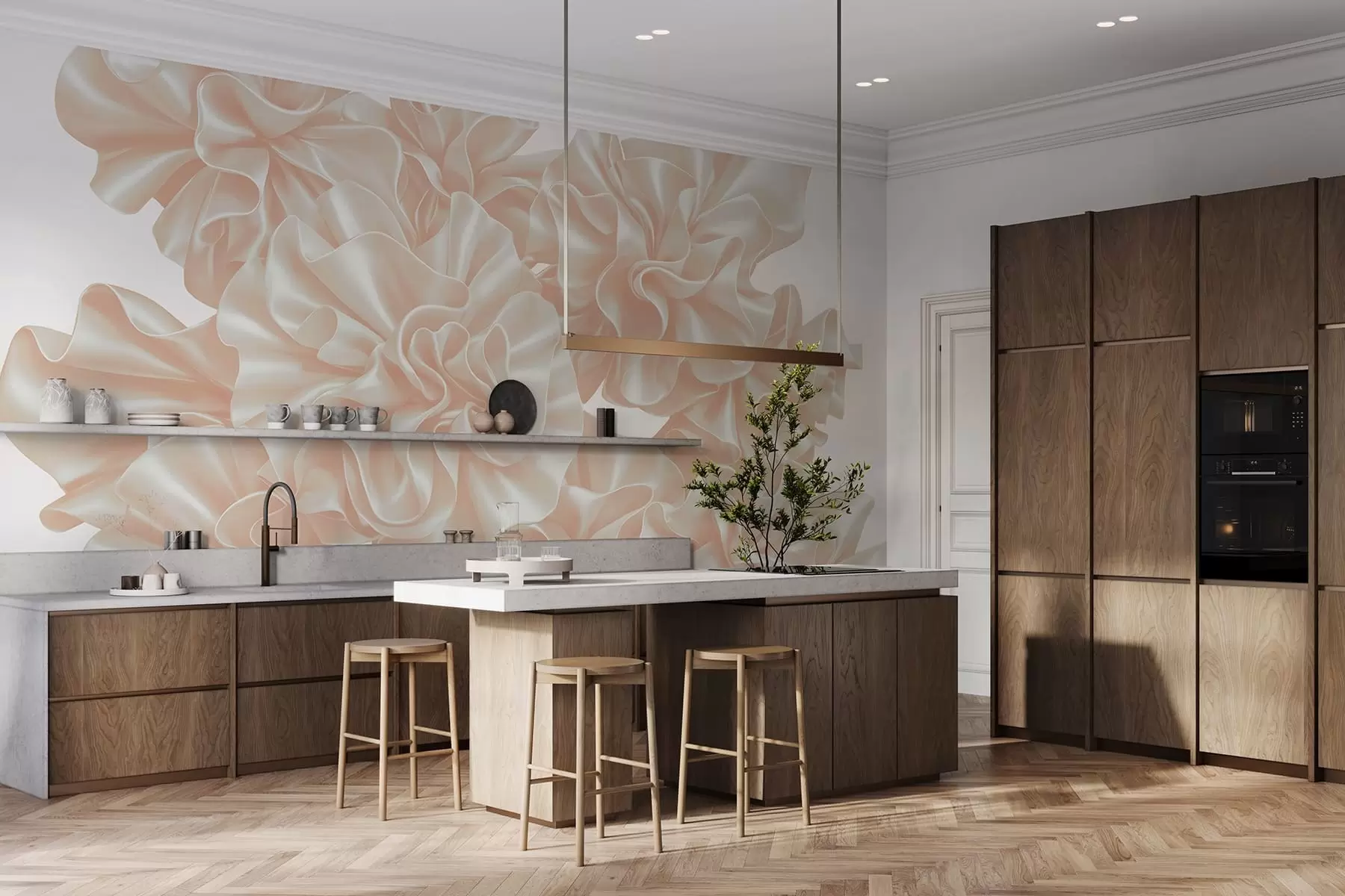 Fotobehang Imitatie van bloemen van linten w05252