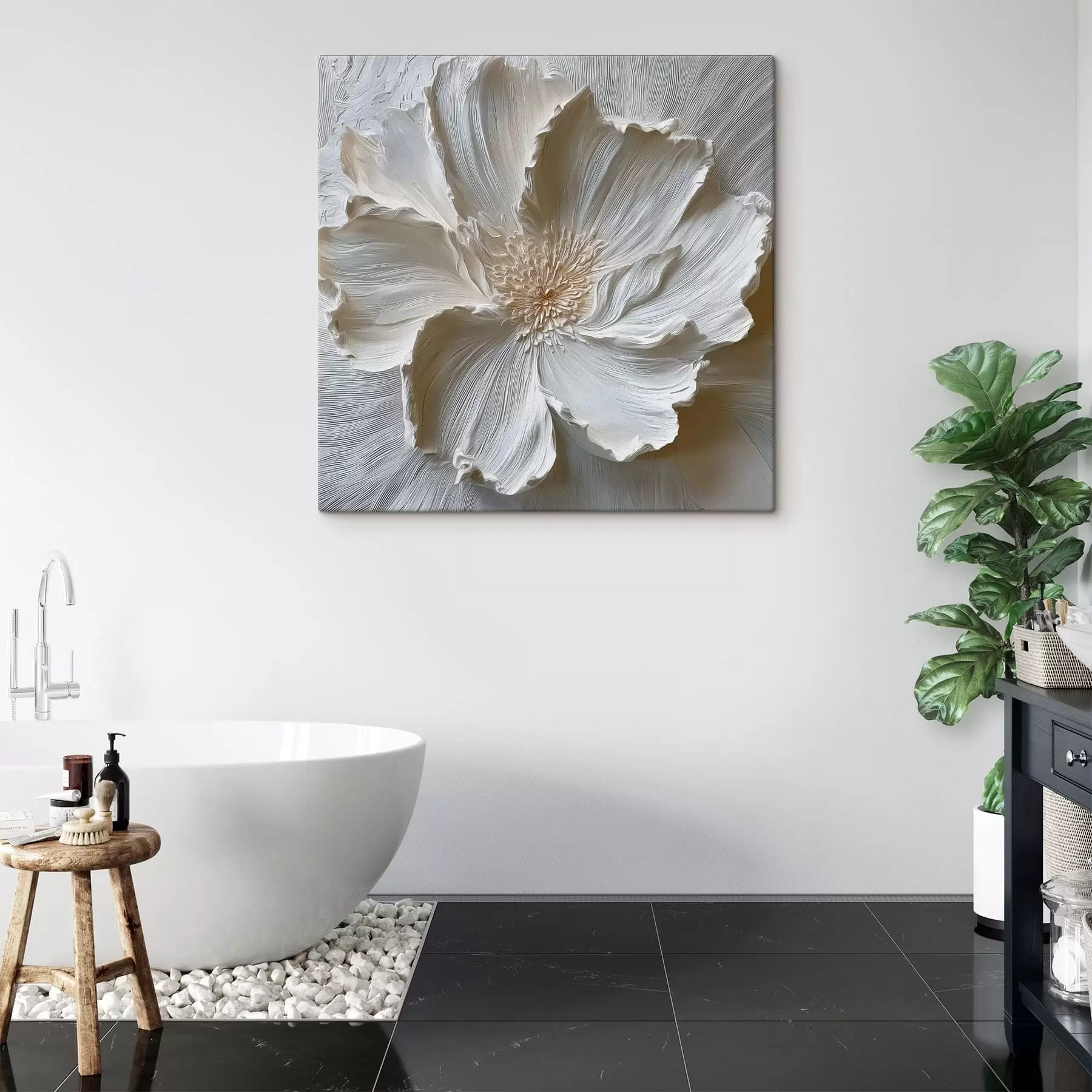  Peintures sculpture florale en relief en plâtre blanc s48064
