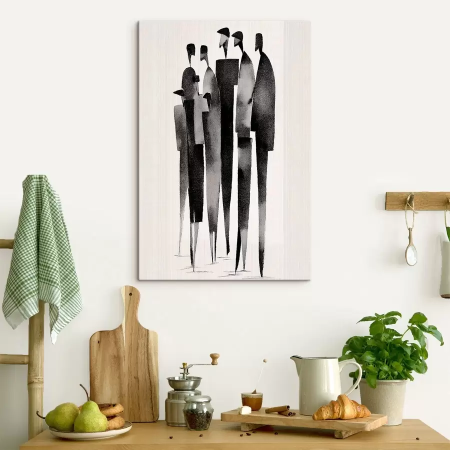  Schilderijen minimalistische langgerekte menselijke figuren die in een rij staan s48068