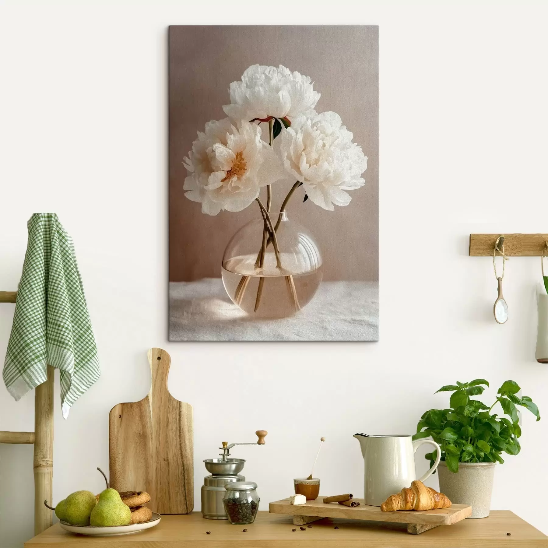  Peintures nature morte minimaliste et aérienne avec des pivoines s48119