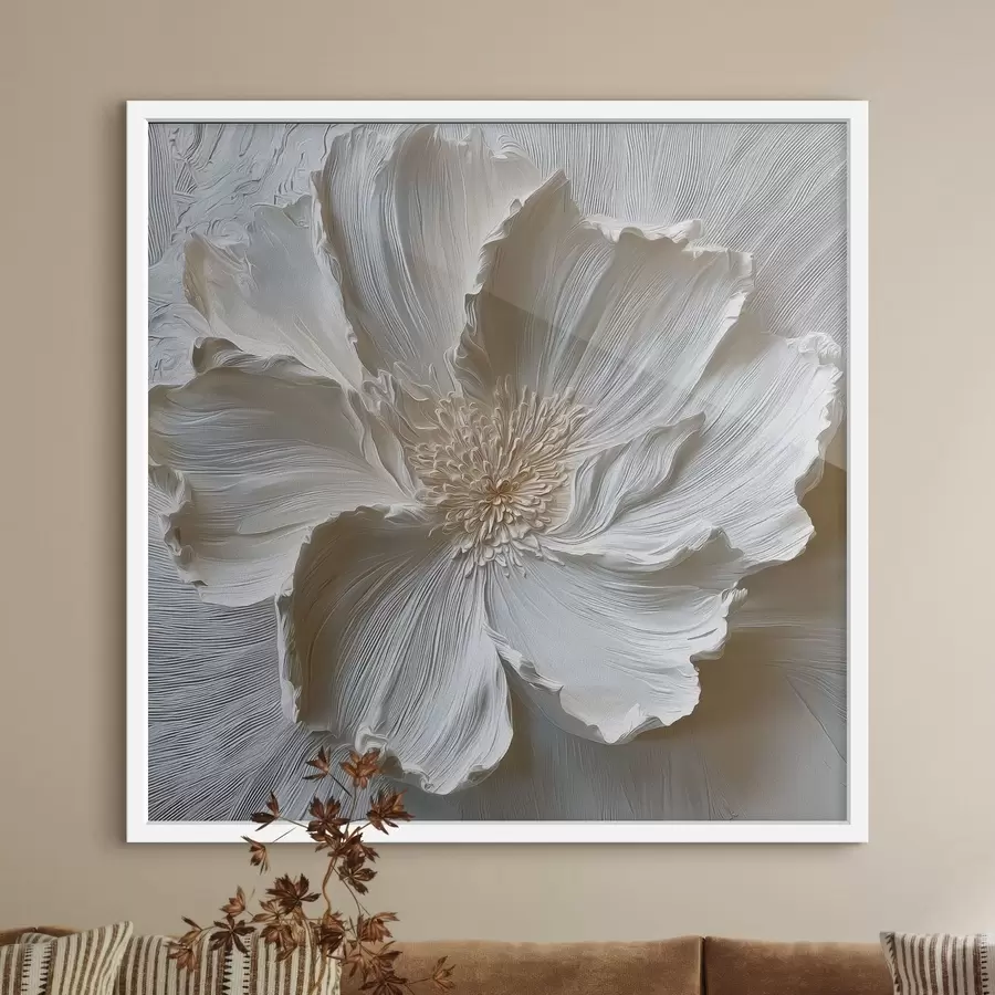 Papier peint photo sculpture florale en relief en plâtre blanc f48064