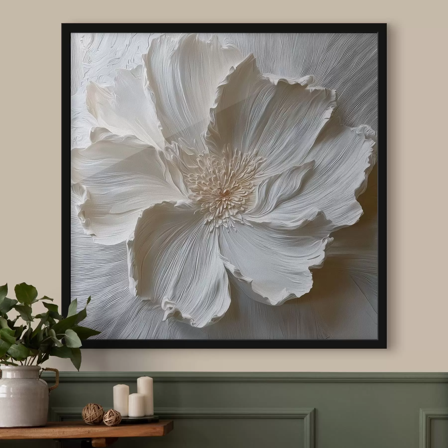 Fotobehang witte gipsen reliëf bloemensculptuur f48064