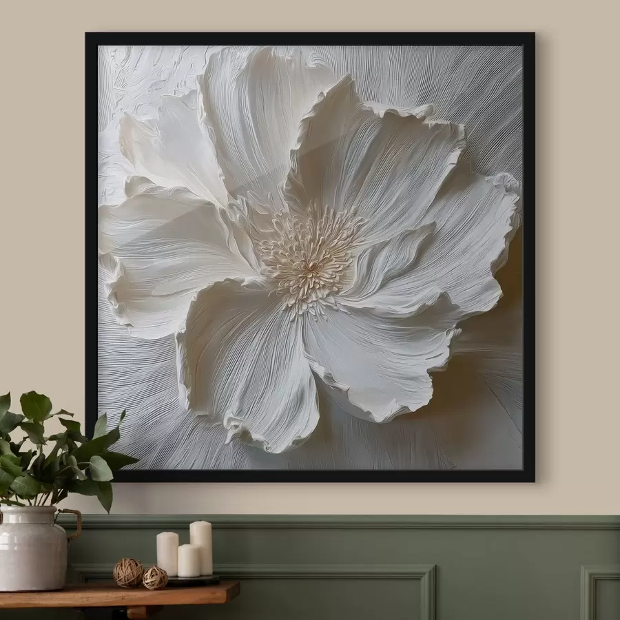 Fotobehang witte gipsen reliëf bloemensculptuur f48064