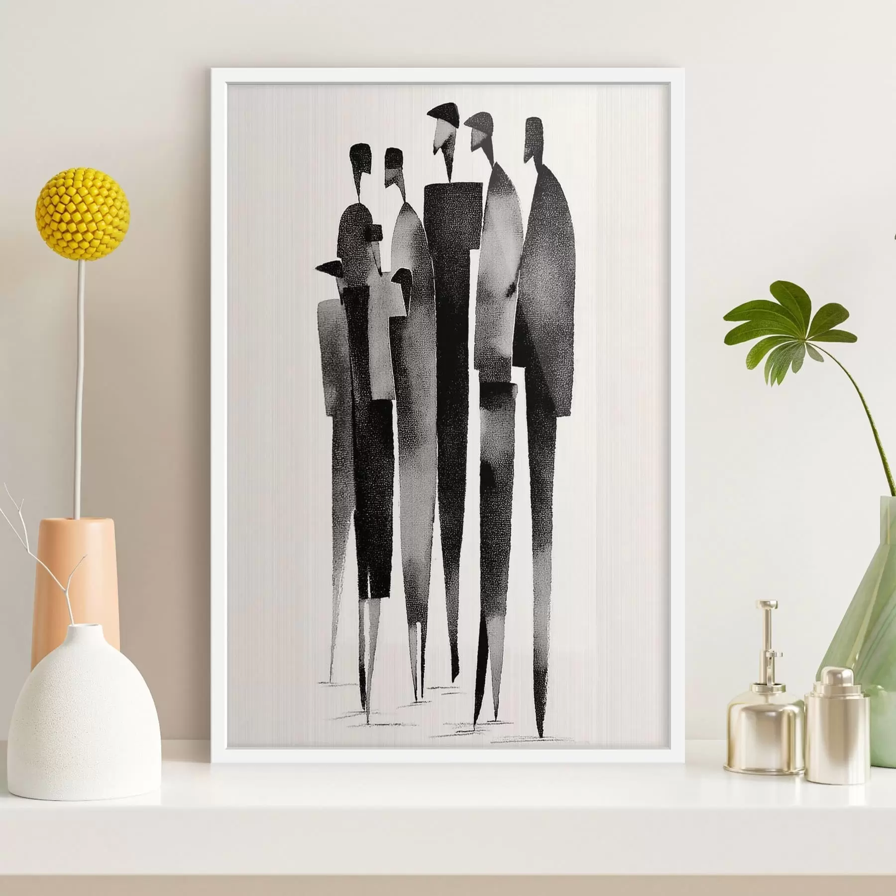 Papier peint photo figures humaines minimalistes allongées, debout en rang f48068