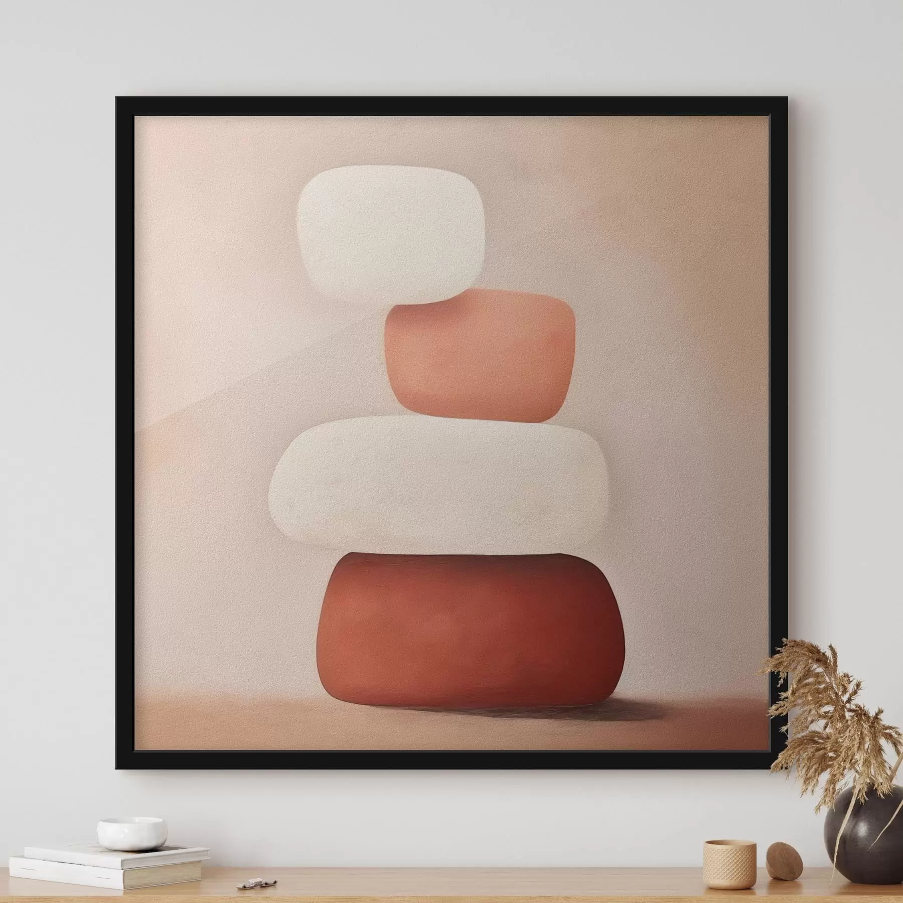 Fotobehang minimalistische abstracte compositie van gestapelde vormen f48076