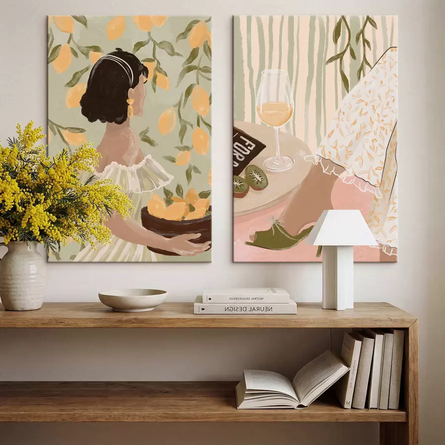  Peintures Femme avec des citrons et table avec verre m30104