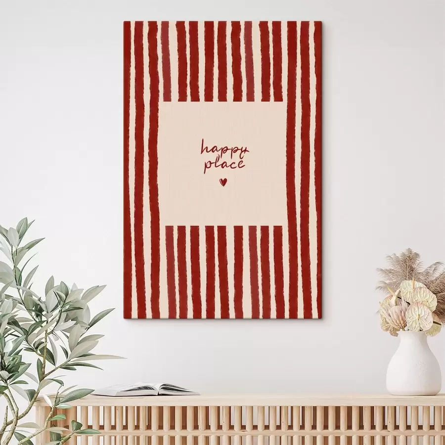  Peintures Rayures rouges avec texte « happy place » s48025