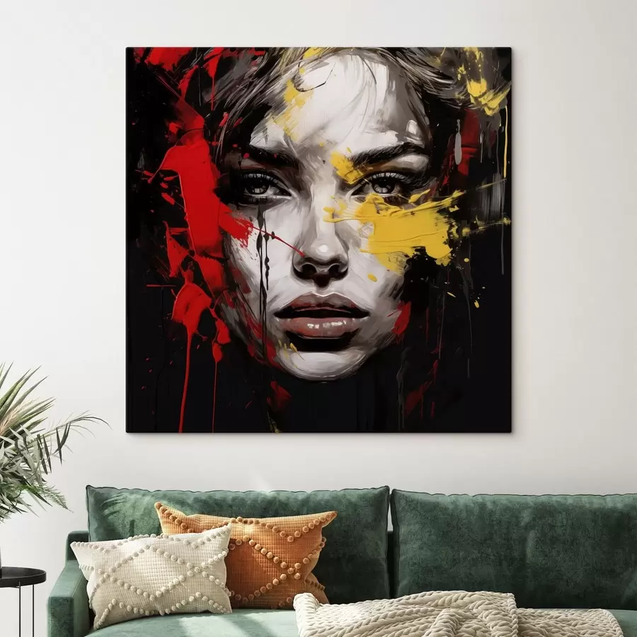  Peintures Portrait de femme avec des traits rouges et jaunes s48089